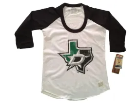 Dallas Stars Retro Brand WOMEN White Black Alternate Logo 3/4 Sleeve T-Shirt