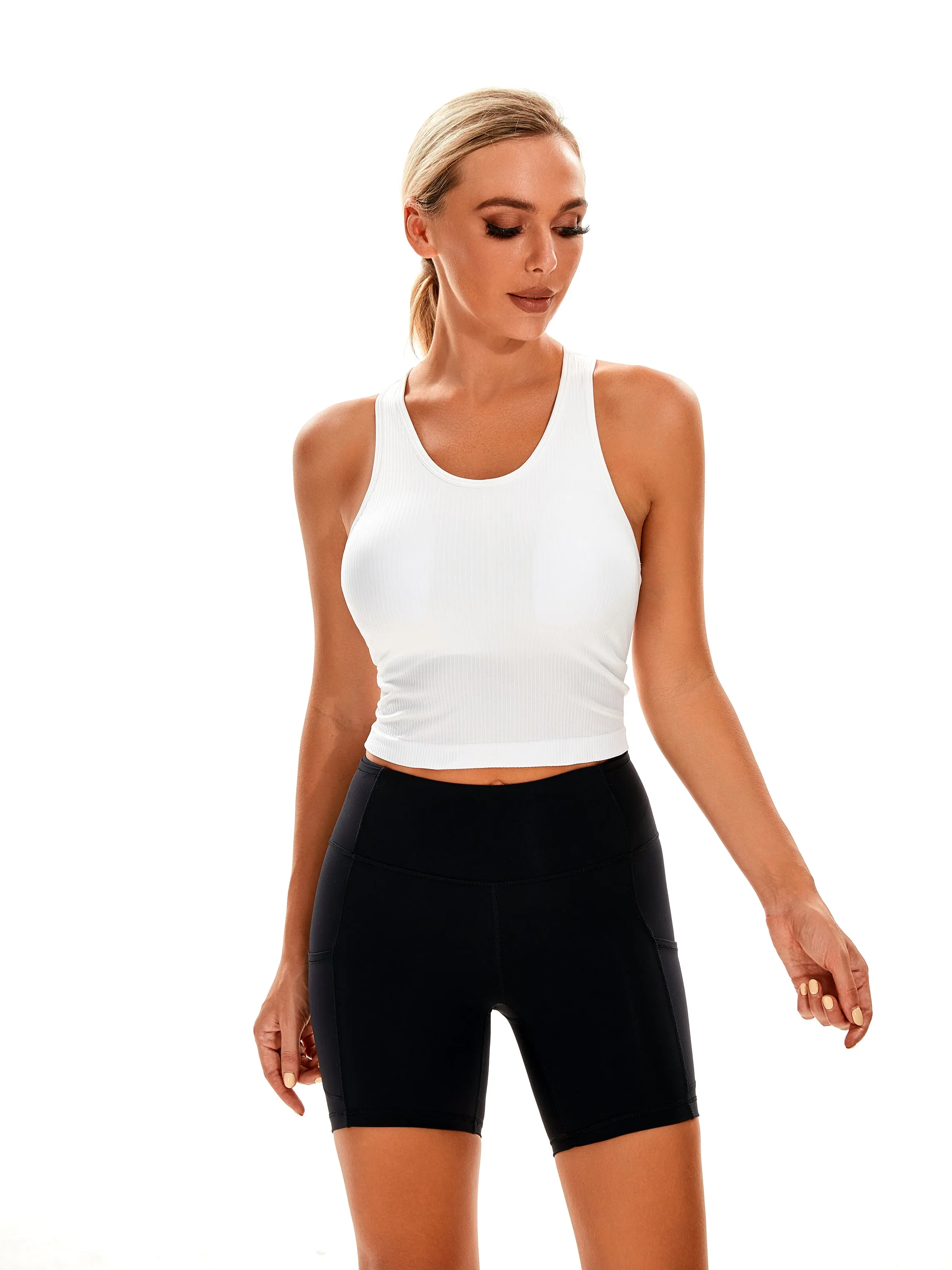 Essential Seamless Ribbed Tank Top with Built In Bra