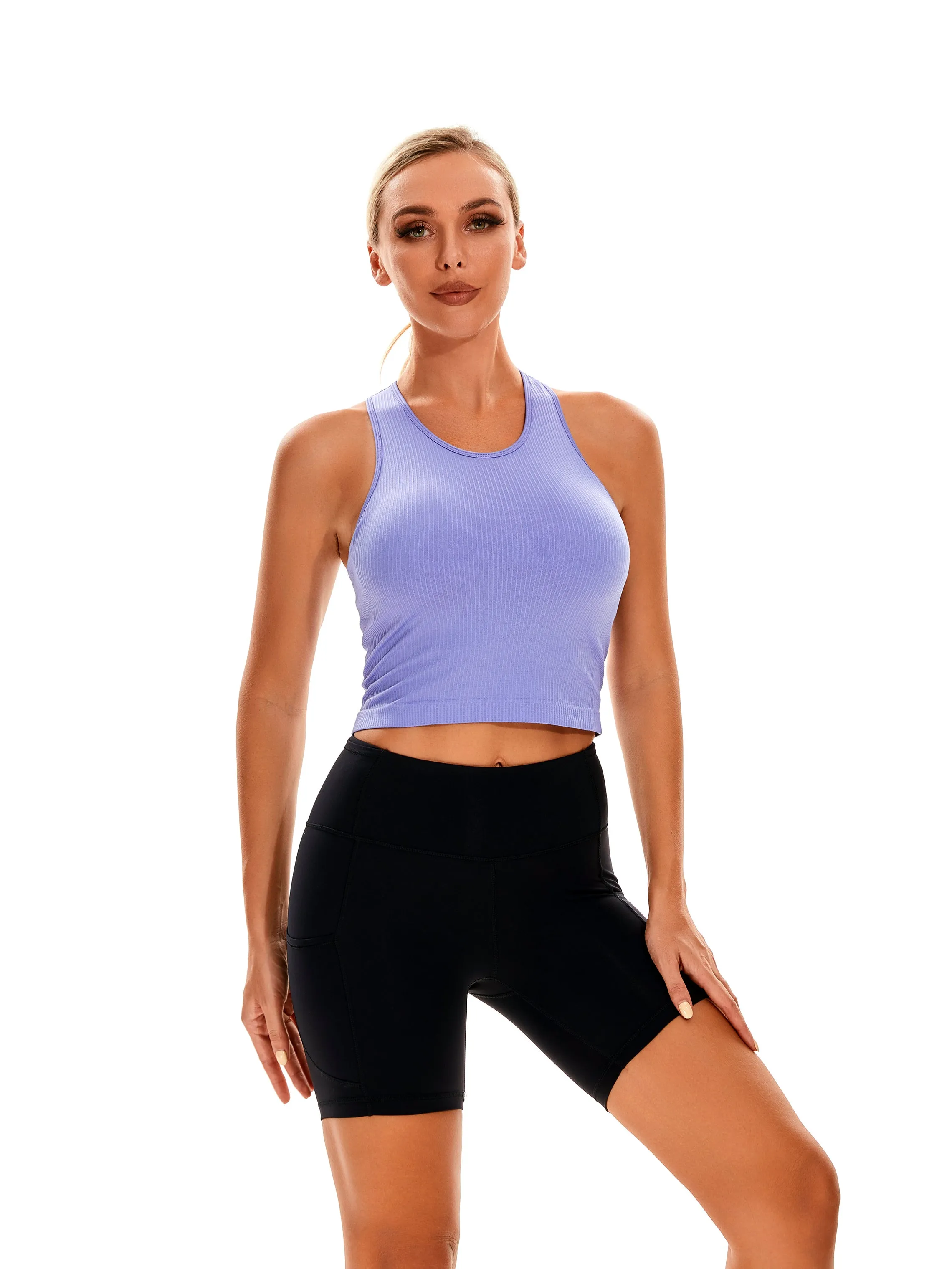 Essential Seamless Ribbed Tank Top with Built In Bra