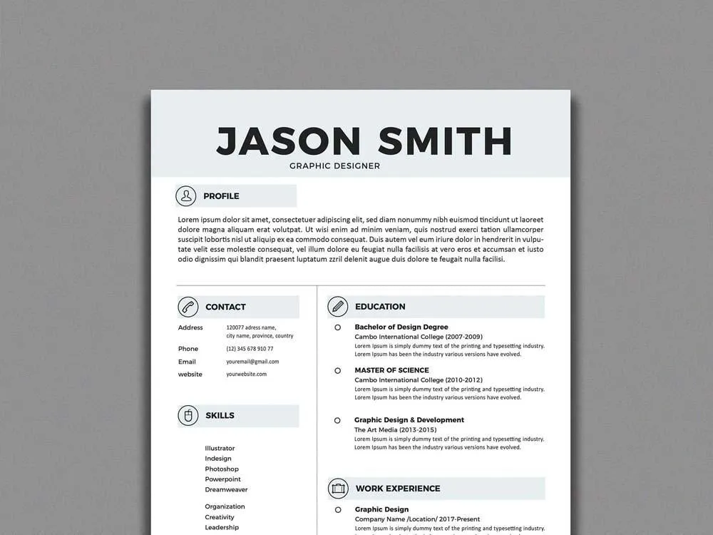 Free Simplistic Resume CV Template in Illustrator (AI) Format