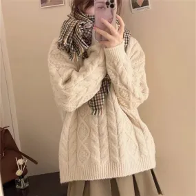 Retro Twist Sweater Women's Soft Glutinous Loose Round Neck