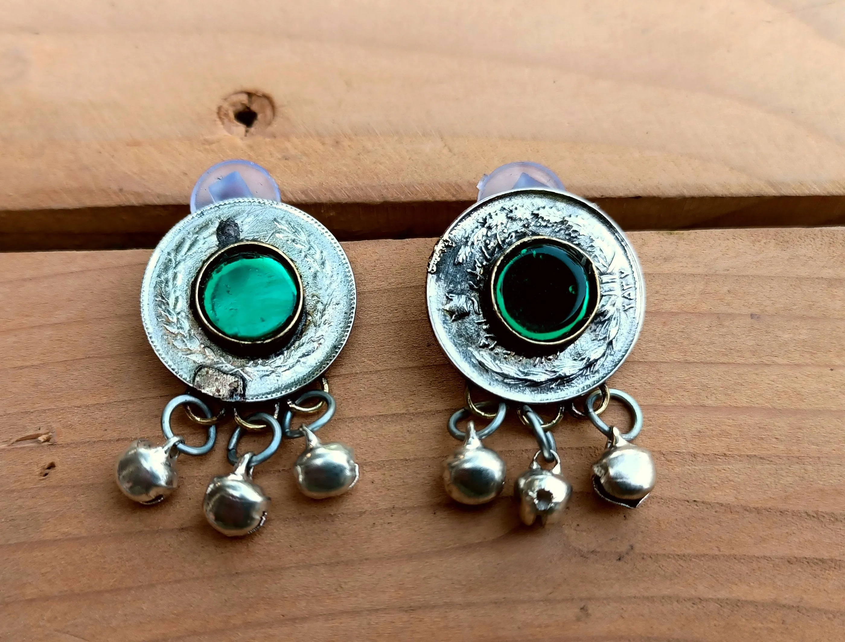 Stud earrings- Coin earrings- Afghan silver coin jewelry- Silver dangle earrings- Ethnic jewelry- Boho jewelry-  Women dangle earrings