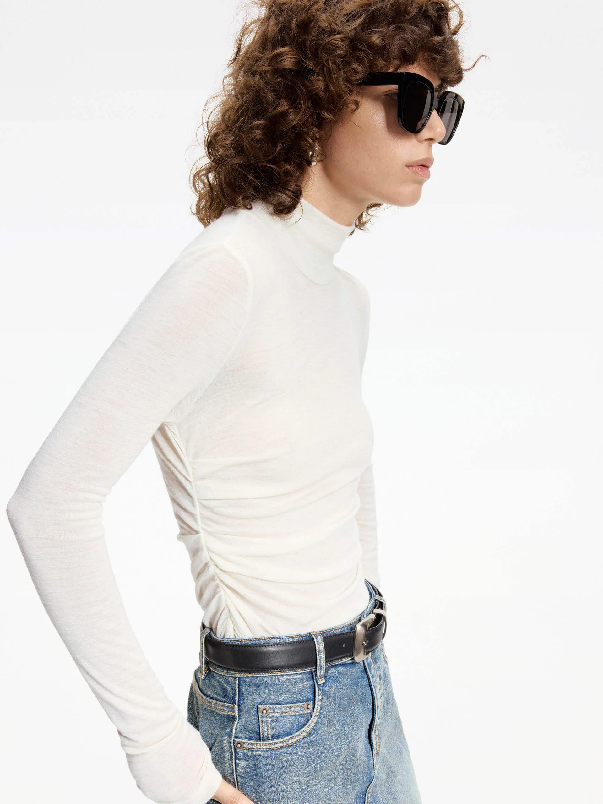 Turtleneck Pleated Detail Top